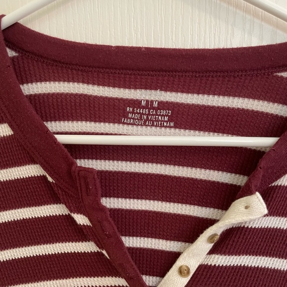Maroon striped waffle print long sleeve - Picture 2 of 4